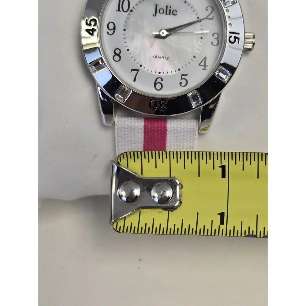 Womens Jolie‎ Red/White Band Silver Toned Wrist Watch Jol10169 NWT